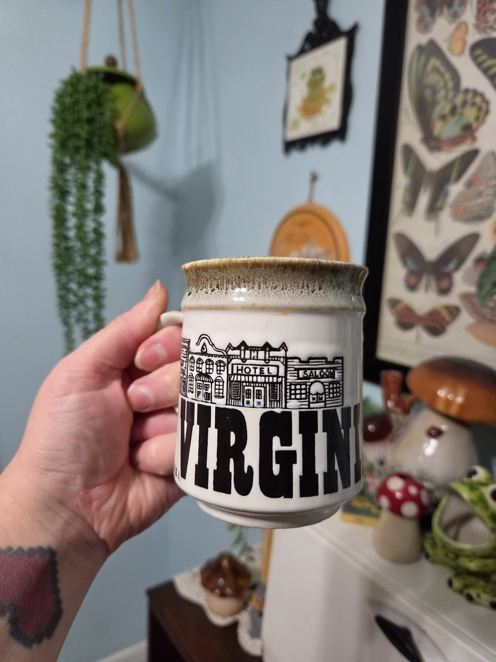 Vintage Stoneware Virginia City Souvenir Mug Western Town Old West Graphic
